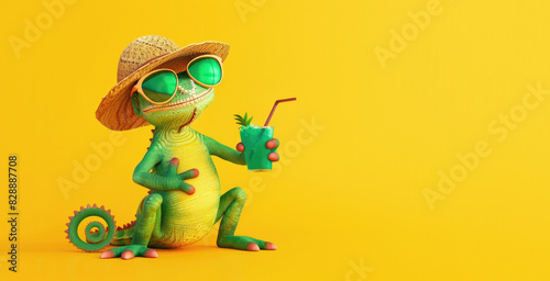 Summer Chameleon with Hat a...