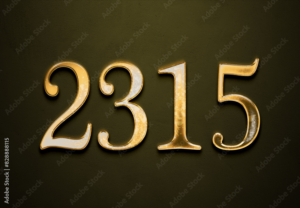 Old gold effect of 2315 number with 3D glossy style Mockup.	