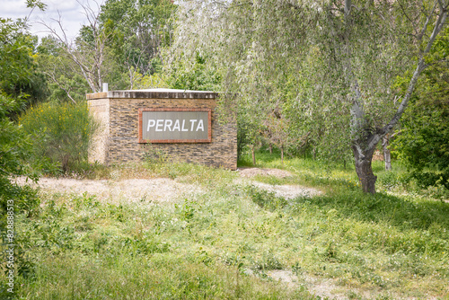 town entry sign at Peralta (Azkoien), merindad of Olite, province of Navarra, Spain photo