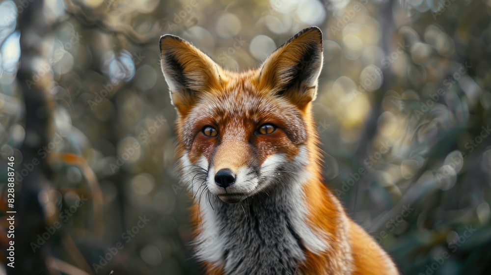 Fototapeta premium Portrait of a red fox Vulpes vulpes on a stunning wild backdrop
