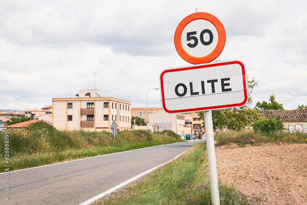 town entry sign at Olite, province of Navarra, Spain town entry sign at Olite, province of Navarra, Spain