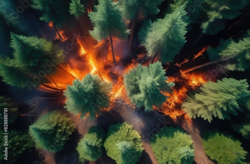 Top view of a forest fire. Natural disasters