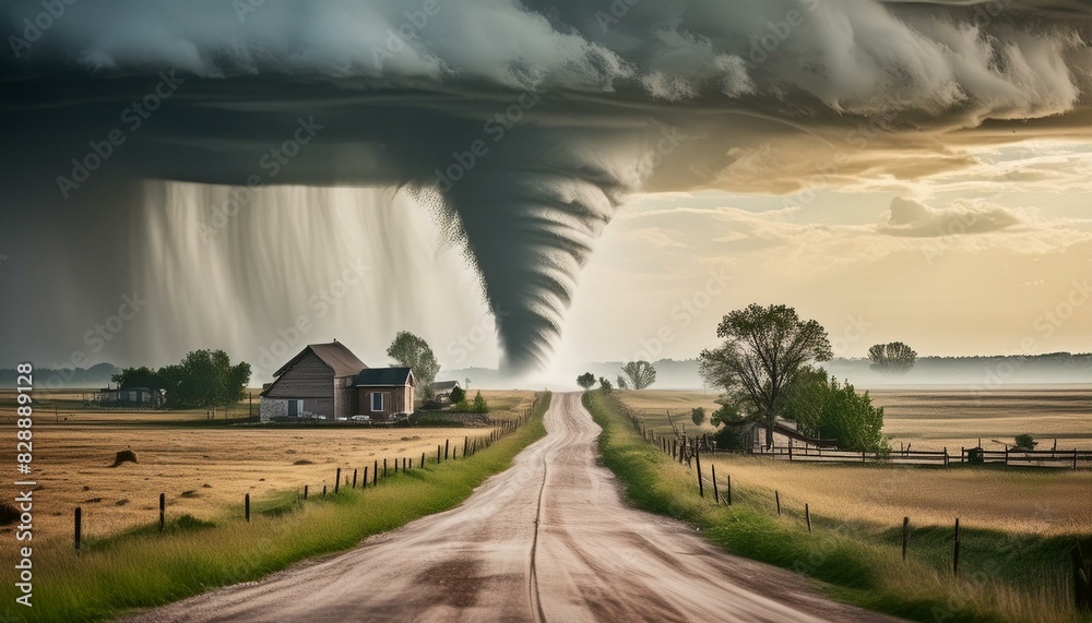 Fierce Tornado Over Rural Midwest Landscape Fierce Tornado Over Rural Midwest Landscape