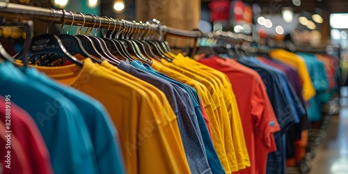 Wallpaper Mural Colorful shirts neatly hung on display racks in a clothing store. Concept Colorful Shirts, Display Racks, Clothing Store, Neat, Shopping Torontodigital.ca