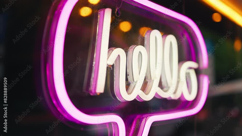 A vibrant and trendy neon sign in a modern urban setting welcomes with a bright hello greeting A vibrant and trendy neon sign in a modern urban setting welcomes with a bright hello greeting