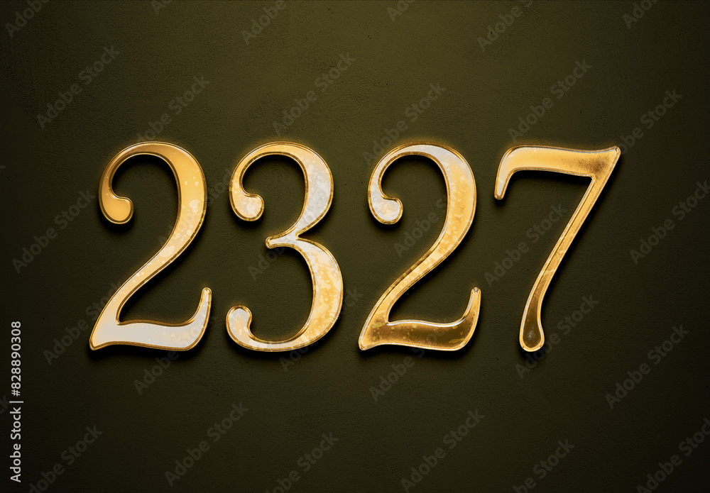 Old gold effect of 2327 number with 3D glossy style Mockup.	