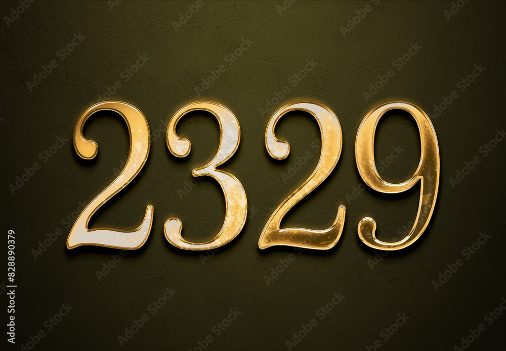 Old gold effect of 2329 number with 3D glossy style Mockup. Old gold effect of 2329 number with 3D glossy style Mockup.