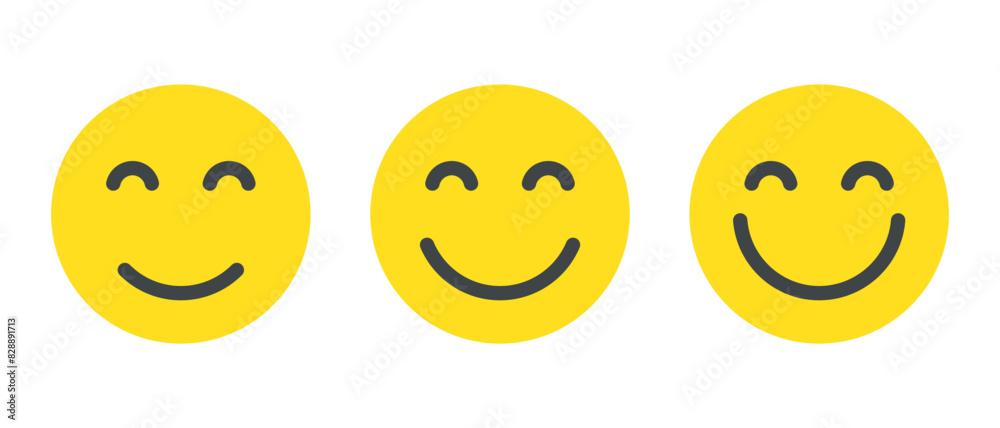 Fototapeta premium Smile face emoji icon set in flat style. Happy facial emoticon concept