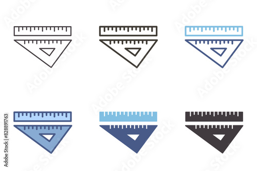 Ruler and triagnle measurement geometry drawing and architecture tools icons. Vector graphic elements
