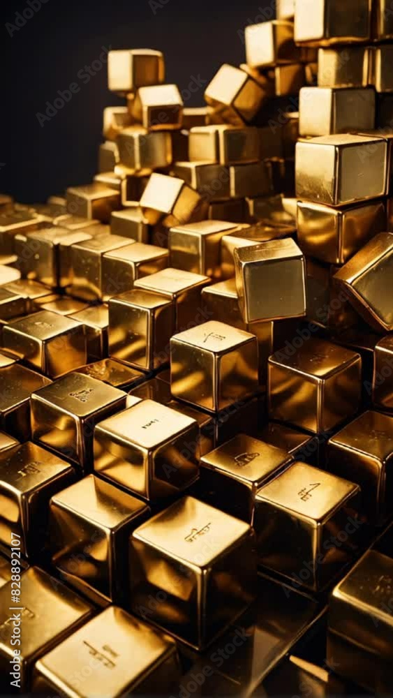 motion background of gold cubes. wealth, abundance, or modern abstract art background. motion background of gold cubes. wealth, abundance, or modern abstract art background.