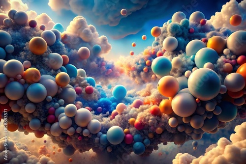 A depiction of a cloud-like formation of molecules, with different sizes and colors blending together, creating an ethereal and abstract molecular landscape