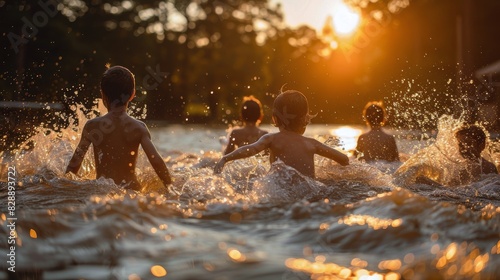 Children Playing in a River