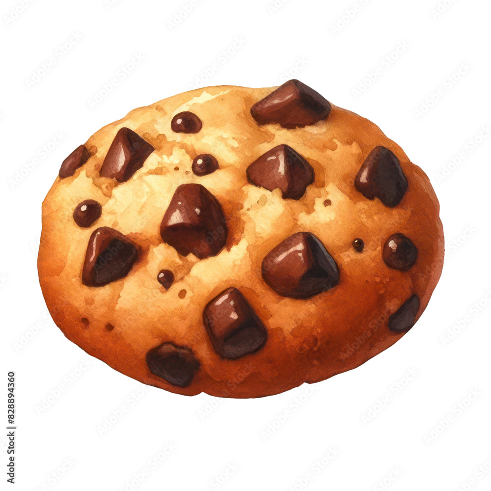 A watercolor painting of a chocolate chip cookie. A watercolor painting of a chocolate chip cookie.