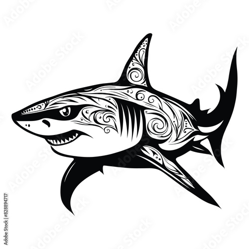 Cool simple black vicious shark outline tattoo