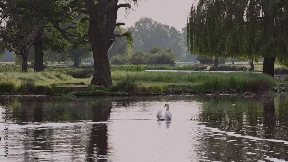 Early morning lone swan on Surrey pond Early morning lone swan on Surrey pond