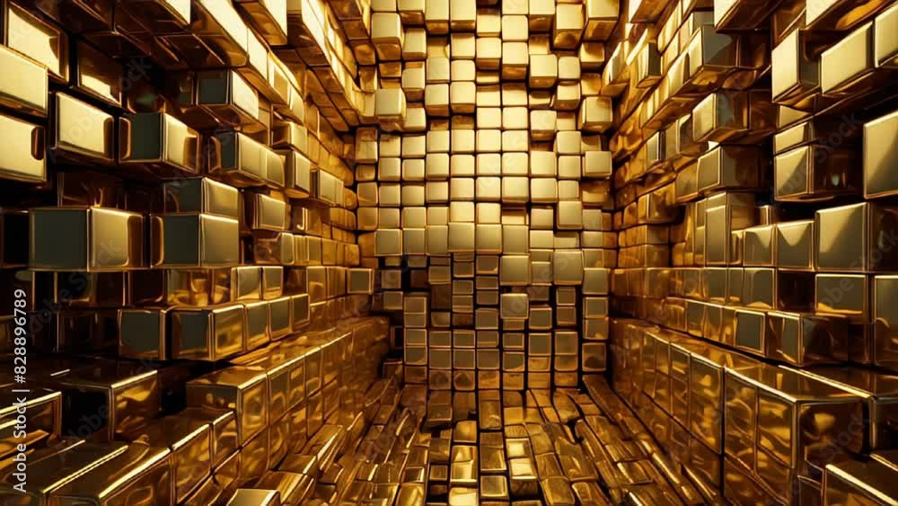 motion background of gold cubes. wealth, abundance, or modern abstract art background. motion background of gold cubes. wealth, abundance, or modern abstract art background.