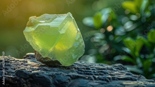 Polished Prehnite Gemstone in Focus with Double Exposure Silhouette photo