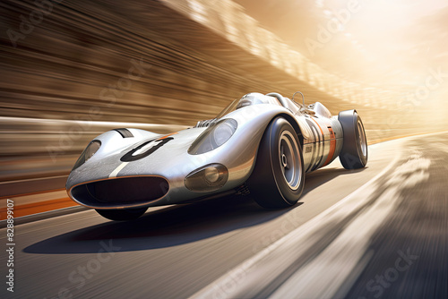 Racing car on the lap. Abstract racing auto on high speed.