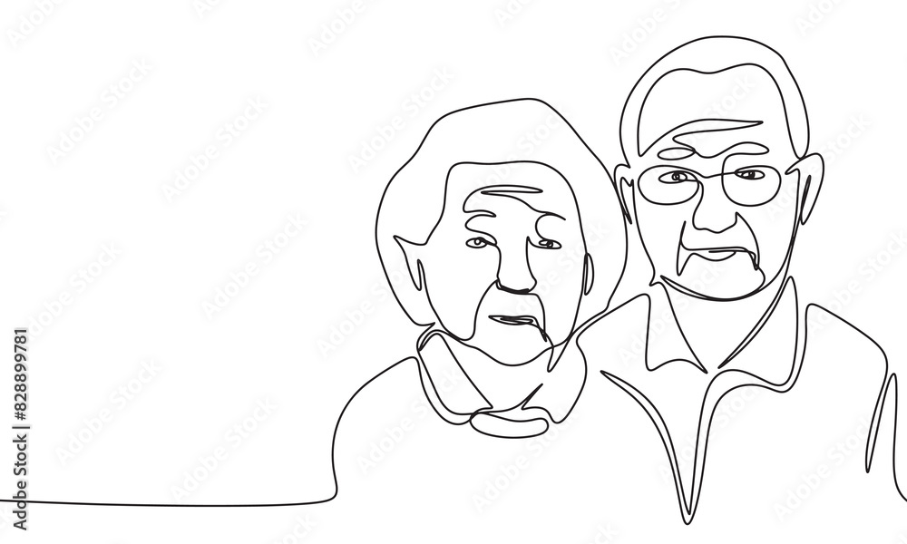 Grandparents one line continuous. Grandfather and grandmother line art. Hand drawn vector art. Grandparents one line continuous. Grandfather and grandmother line art. Hand drawn vector art.
