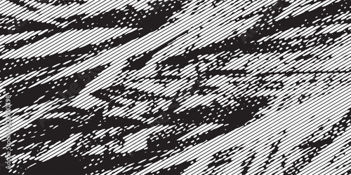 Distressed background in black and white texture with circles, spots, scratches and lines. Abstract vector illustration