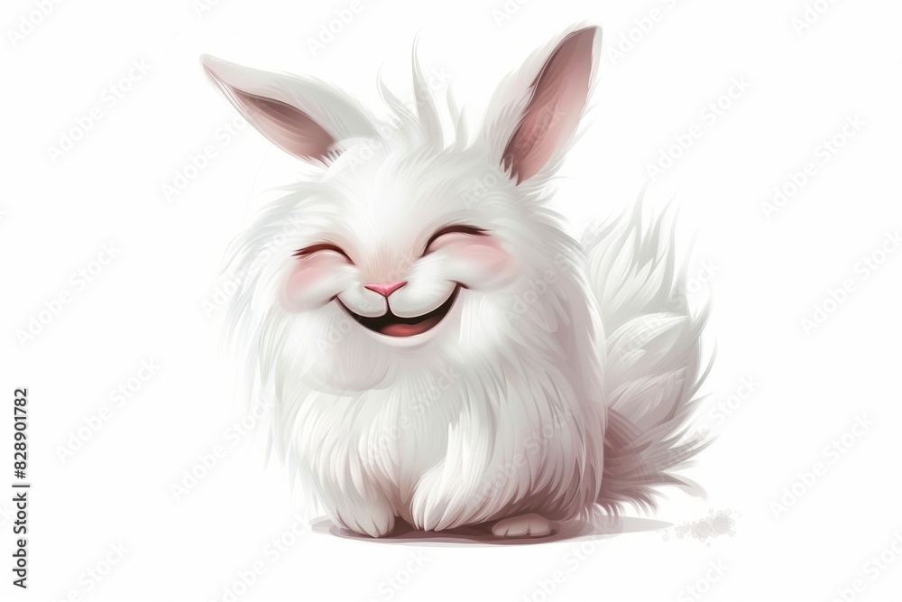 An adorable fluffy white bunny with a heartwarming smile, depicted in a charming illustration on a pure white background. An adorable fluffy white bunny with a heartwarming smile, depicted in a charming illustration on a pure white background.