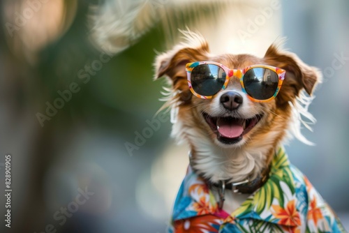 Meet this hilarious and joyful dog, sporting a vibrant Hawaiian shirt and rocking cool sunglasses. Get ready for endless laughs and good vibes! © Jennie Pavl
