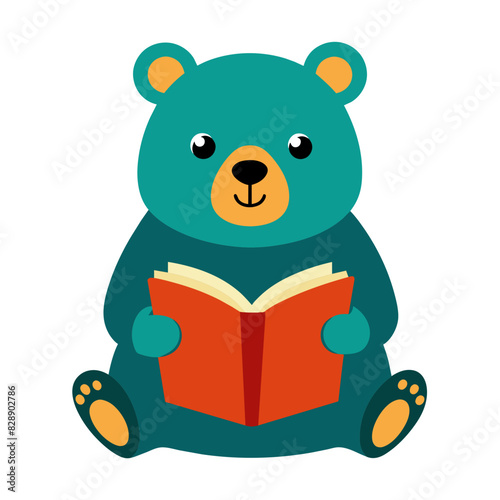 cute bear seatting read a book