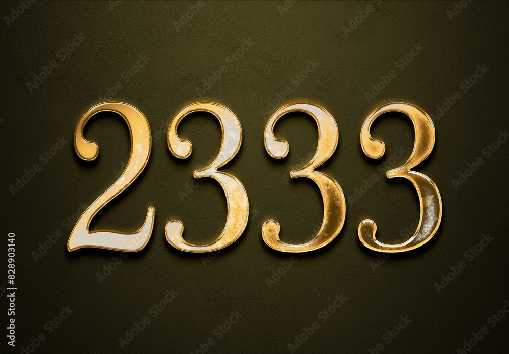 Old gold effect of 2333 number with 3D glossy style Mockup. Old gold effect of 2333 number with 3D glossy style Mockup.