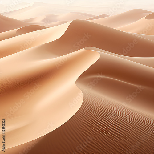 A serene desert scene featuring sandy dunes and a clear blue sky