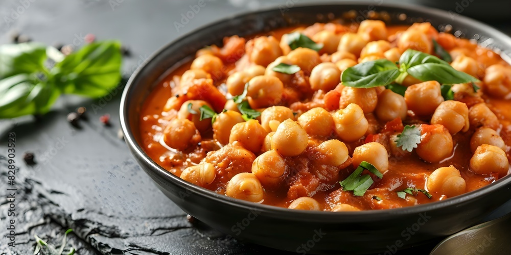 Indian dish made with chickpeas in a spicy masala sauce. Concept Chana masala, Indian cuisine, Spicy chickpea curry, Vegetarian recipe, Flavorful masala dishes Indian dish made with chickpeas in a spicy masala sauce. Concept Chana masala, Indian cuisine, Spicy chickpea curry, Vegetarian recipe, Flavorful masala dishes