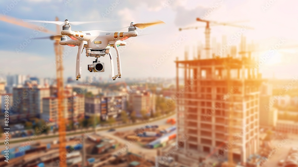 Fototapeta premium Drone surveys and inspections: Using drones to survey construction sites and using inspection technology to analyze data to help make decisions