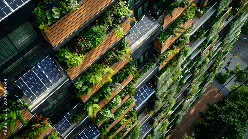 A building with a green roof and a solar panel on top A building with a green roof and a solar panel on top