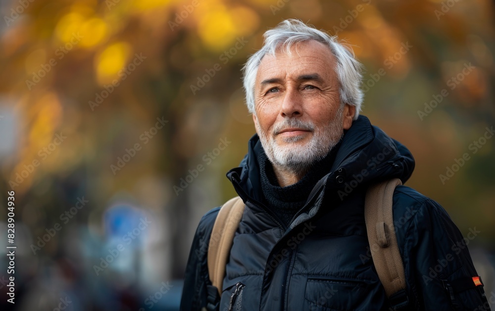 A man with gray hair wearing a black jacket A man with gray hair wearing a black jacket