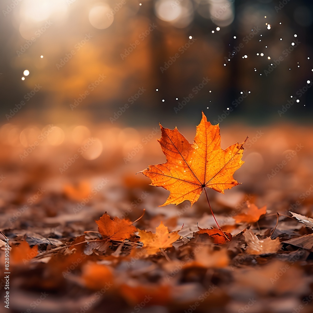 Autumn background with leaves falling on the ground in a forest at sunset. Generative AI. Autumn background with leaves falling on the ground in a forest at sunset. Generative AI.