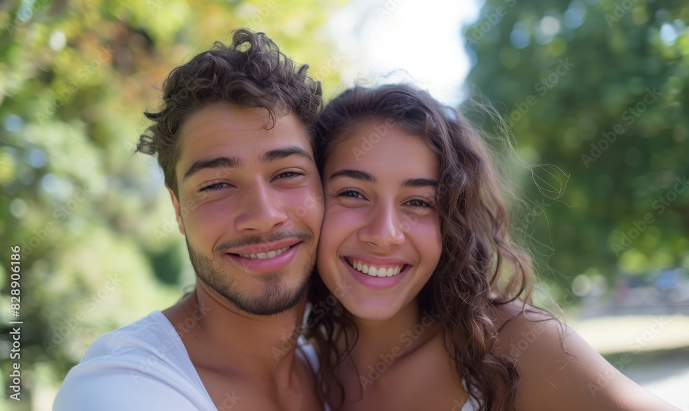 Selfie of a cute young couple in nature. Romantic selfie. Selfie of a cute young couple in nature. Romantic selfie.