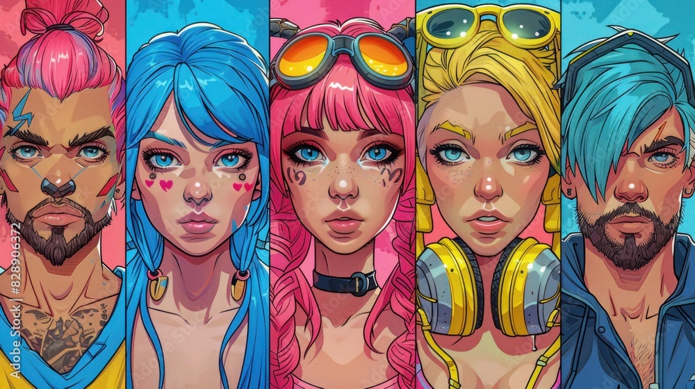 Obraz premium Diverse group of friends in vibrant digital style. Generative AI
