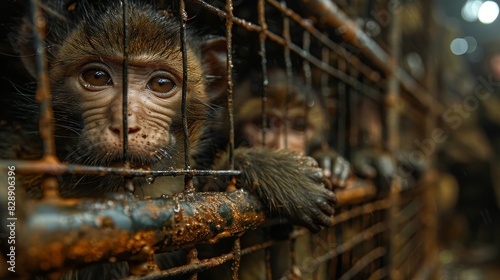 Undercover agents raiding a hidden location filled with cages of wild animals, exposing a smuggling ring