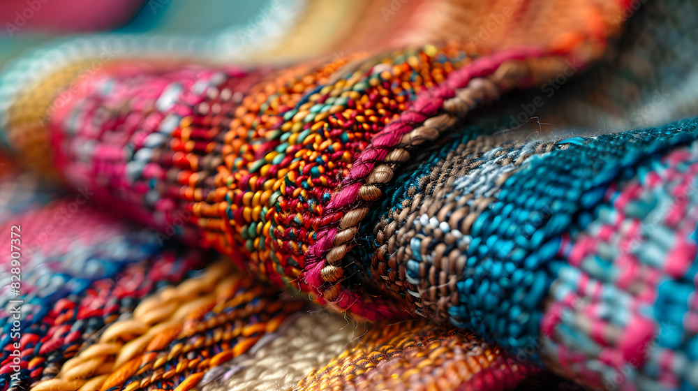 A row of colorful fabrics with a variety of patterns and colors A row of colorful fabrics with a variety of patterns and colors