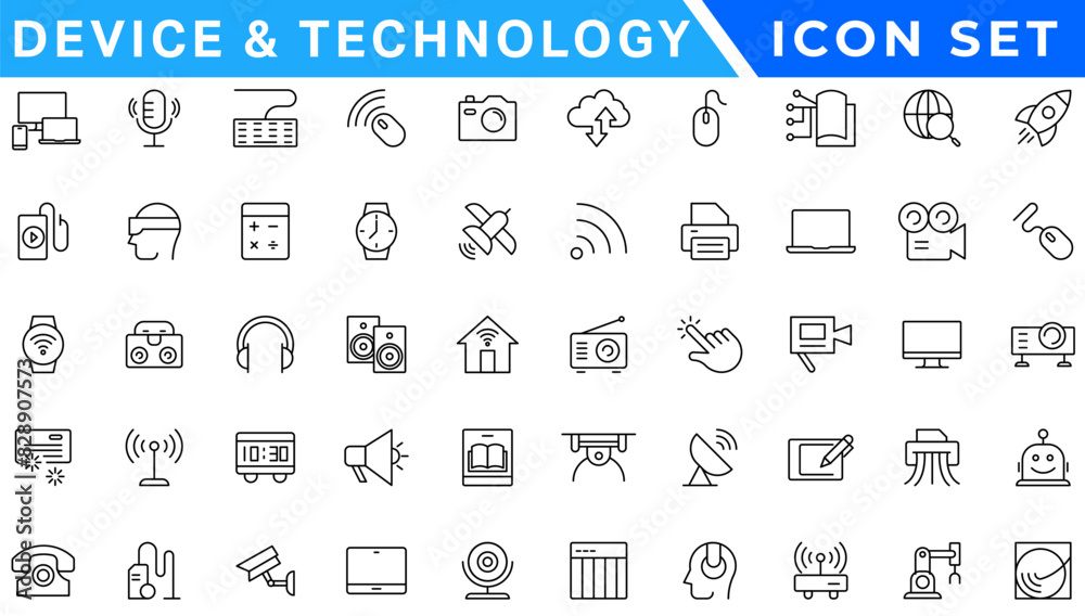 Device and technology web icons in line style. Computer monitor, smartphone, tablet and laptop. Vector illustration Device and technology web icons in line style. Computer monitor, smartphone, tablet and laptop. Vector illustration
