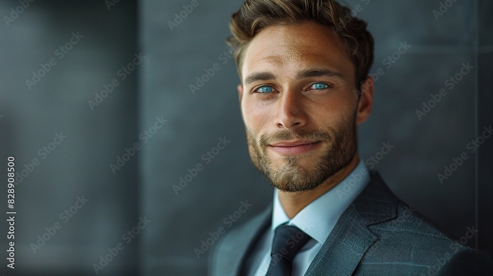 business man in a tailored suit, his sharp gaze and subtle smile exuding professionalism and competence business man in a tailored suit, his sharp gaze and subtle smile exuding professionalism and competence