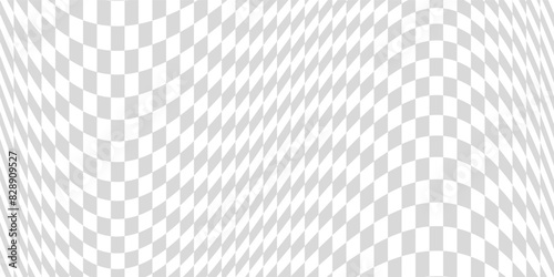 Banner twisted convex seamless chessboard, checkerboard optical illusion mosaic pattern, checkered background distortion wave – stock vector