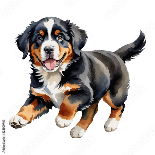Bernese Dog Puppy Hand Drawn Watercolor Painting Illustration