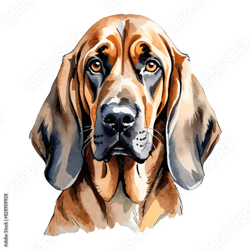 Bloodhound Dog Hand Drawn Watercolor Painting Illustration