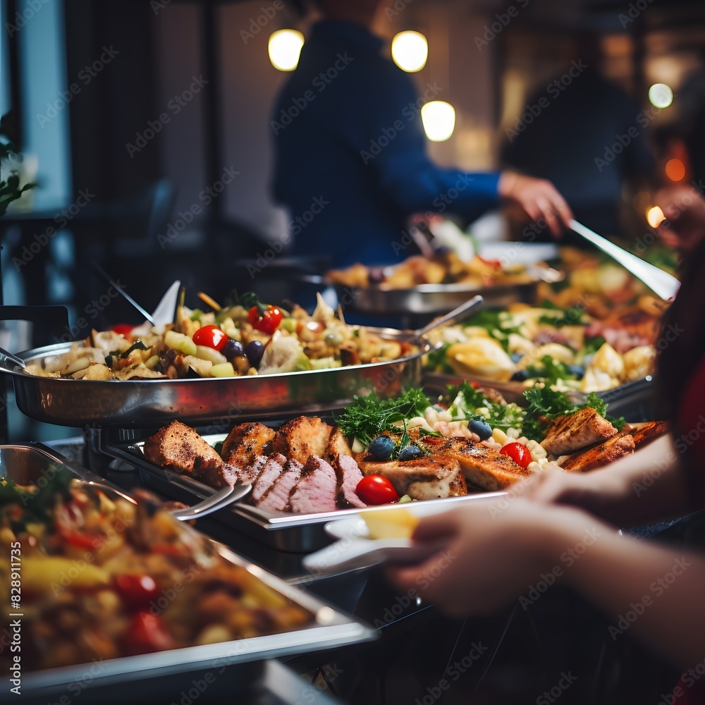 Obraz premium People group catering buffet food indoor in restaurant. Generative AI.