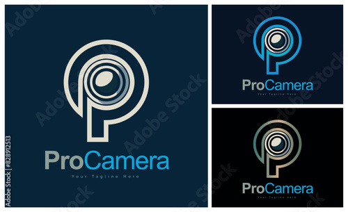 Pro Camera letter p studio logo design template for brand or company and other
