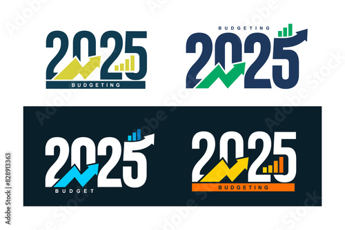 Set of Budgeting 2025 logo design, 2025 budget banner design templates. 2025 text with yellow, green and blue color. Vector illustration. Design for business, government agencies.