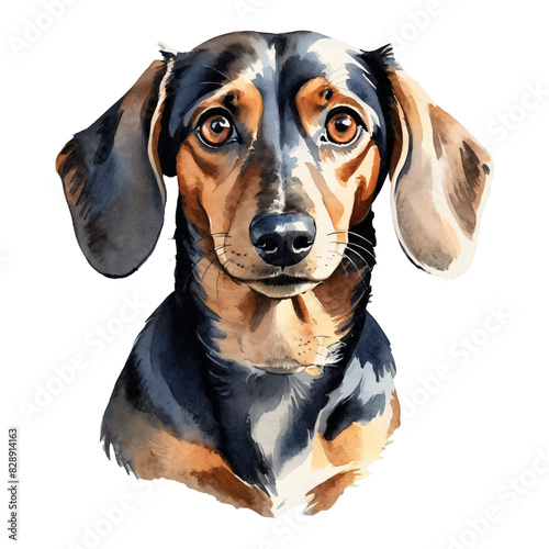 Dachshund Dog Hand Drawn Watercolor Painting Illustration