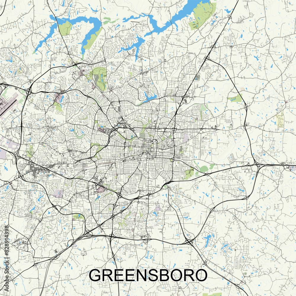 Greensboro, North Carolina, United States map poster art