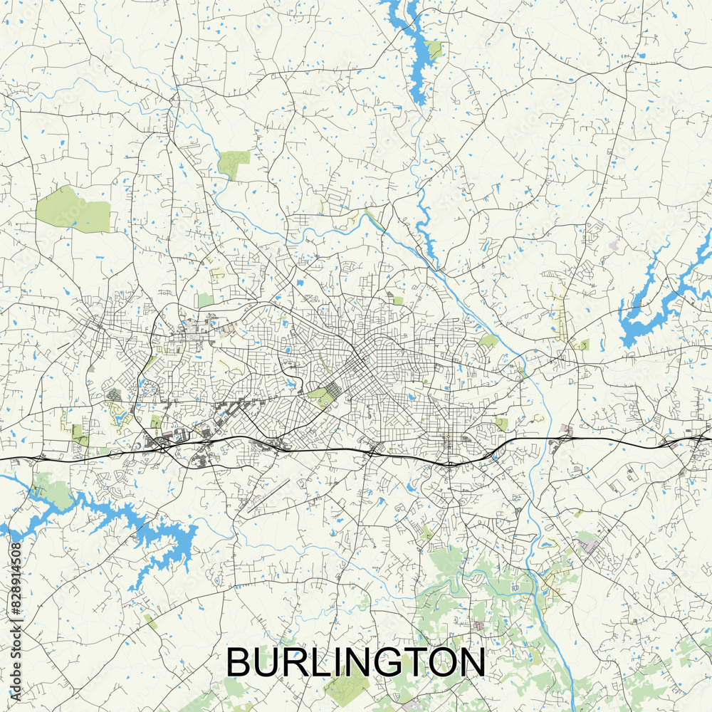 Burlington, North Carolina, United States map poster art