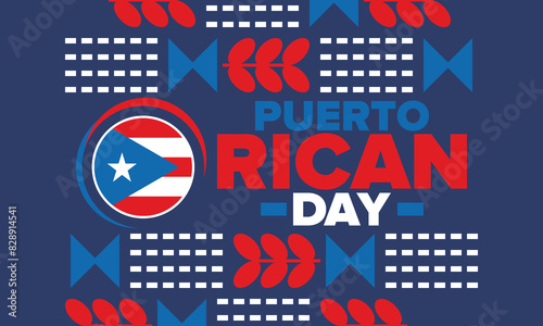 Puerto Rican Day. National happy holiday. Festival and parade in honor of independence and freedom. Puerto Rico flag. Latin american country. Patriotic elements. Vector poster illustration